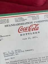 Coca Cola 1931 Standardization Atlanta To Bogalusa LA Letterhead Paper picture