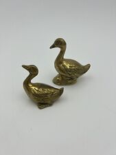 Pair Of Small Hollow Brass Ducks Heavy Detailed Etched  3 Inches picture