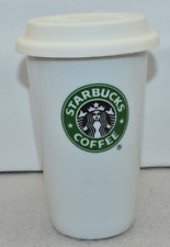 2010 Starbucks Ceramic White Coffee Traveler To Go Tumbler Cup Plastic Lid picture