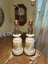 Pair of Floral Vintage Table Lamps with Yellow Rose Decoration Both Tested &Work picture