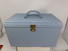 Vintage Wilson MFG Light Blue Basket Weave Plastic Sewing Box picture