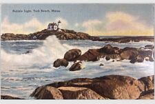 York Beach Maine Nubble Lighthouse Linen Postcard 1940s Vintage picture