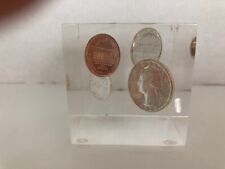 Paperweight Vintage 1970s Footed Acrylic with Four Coins Inside picture