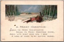 MERRY CHRISTMAS Embossed Postcard Winter Scene / Stone Wall & Gate 1928 Cancel picture