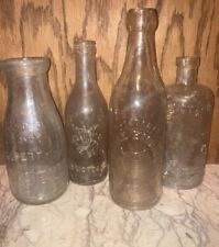 Mixed Lot Of 4 Vintage Glass Embossed Bottles New York, Milk, Water, Pharmacy picture
