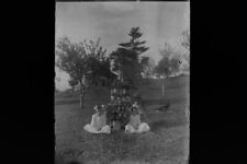 Antique 4x5 Inch Plate Glass Negative Of Two Girls Sitting Next To A Plant E13 picture