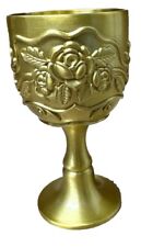 1Pcs Vintage Solid Brass Glass Rose Floral Embossed Communion Glass picture