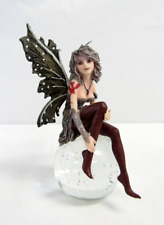 Woodland Fairy Sitting on Bubbled Crystal Ball Butterfly Wings Gray Paperweight picture