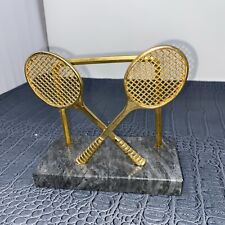 Vintage Gray Marble and Brass Letter Tennis Themed Holder Desk Top Office picture