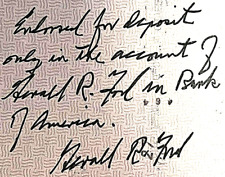 GERALD R. FORD SIGNED 2X/INSCRIBED RARE ORIG. 1977 WM. MORRIS PAYCHECK W/COA picture