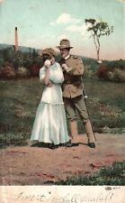 Vintage Postcard 1909 Couple Lovers Military Army Husband and Wife Crying Art picture