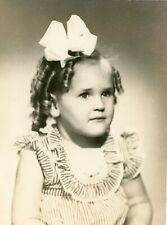Vintage Old Photo 1940s Little Girl Shirley Temple Curls Bow picture