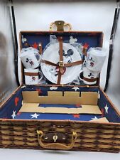 Mickey Mouse Set Of 4 Plates And Cups Wicker Picnic Basket 12 X 18 picture