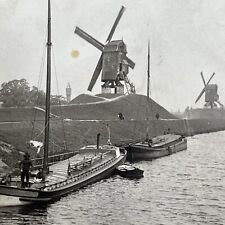 Antique 1909 Windmills In Bruges Flanders Belgium Stereoview Photo Card P988 picture