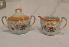Antique Lusterware Germany Floral Sugar Bowl and Creamer Set Lustre picture