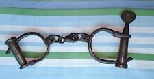 Antique Hand Forged Iron Metal Police Prisoner Handcuffs Shackles With Key picture