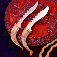 Pair of Custom Handmade Ram Horn knife Original Ram Horn Handles With Sheaths picture