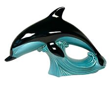 Poole Pottery Dolphin Large 11 ”x7 1/4” Vintage 60’s Ceramic Figurine Teal Black picture