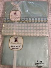 Vtg Springmaid Mint Green And Blue Combed Percale Fine Cotton Double Sheet Set picture
