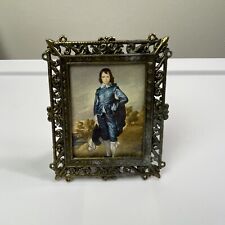 Vintage Blue Boy Print In Brass Frame Made in Italy Gainsborough Elegant Decor picture