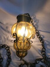 Vintage Venetian Caged Blown Glass Hanging Light Fixture Swag Lamp-Amber picture