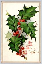 Merry Christmas Holly Antique Embellished Postcard UNP WOB Note Tuck DB picture