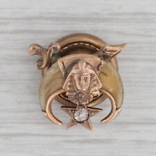 Antique Shriners Masonic Pin 10k Gold Diamond Crescent Pharaoh Badge picture