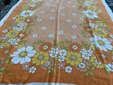 Vintage 1970s Mod Daisy Flower Power Cotton Tablecloth 49x62 Happy & Bright picture