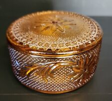 Vtg Indiana Glass Amber Tiara Round Trinket Dish with Lid picture
