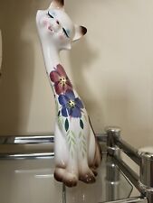 Vintage Ceramic Siamese Cat Figurine Hand Painted Floral Designs picture