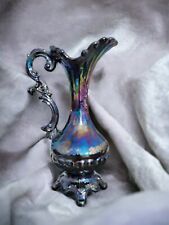 Vintage Arnel’s Tall Ornate Fluted Pitcher Vase Irridescent Blue Glaze Ceramic picture