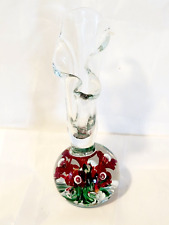 Vintage 1993 Gibson Handblown Glass Paperweight Vase Red Green Bubbles Floral 9