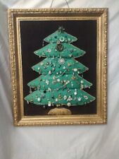 Very Unique Folk Art Raised Felt Christmas Tree Decorated With Old Jewelry picture