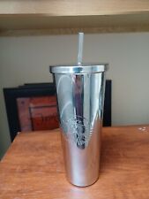 Starbucks Shiny Chrome Silver Stainless Steel Cold Cup Tumbler 24 oz picture