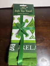 Islandcraft Irish Tea Towel Scattered Shamrocks 17” x 26” Ireland Green picture