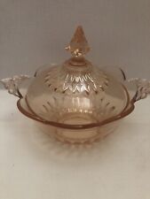Vintage Depression Glass Pink Candy Dish With Lid And Handles picture