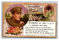 Vintage 1900's WW1 Bamforth Postcard Soldier Thinking of Girlfriend Poem NICE picture