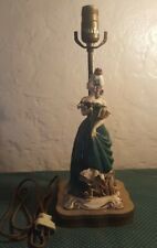 Antique Figural Table Lamp Victorian Woman Wearing Green Grown & Lace Porcelain picture
