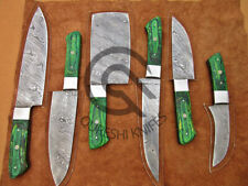 Custom Handmade Damascus Steel Kitchen Knife Set 6 Pieces With Leather Sheath picture