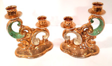 Pair of  CZECH Victoria 24K Gold Hand Painted Dual Light Candlestick Holders picture