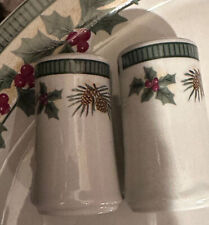 Fairfield Wintergreen Salt and Pepper Shakers Pine Cone Motif Stoneware FIRM picture
