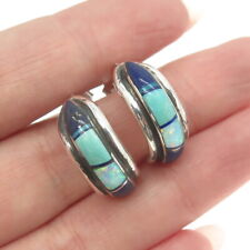 ALBERT FRANCISCO NAVAJO Old Pawn Sterling Silver Lapis Opal & Turquoise Earrings picture
