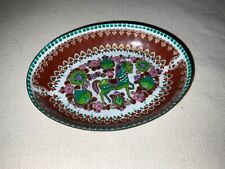 Vintage Steinbock-Email Handmade In Austria Burgundy &Green Oval Trinket Dish picture