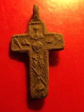 Antique cross hands and heart of Jesus 19th Poland Brass Christian 2.66 g Societ picture