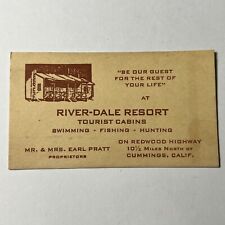 CUMMINGS CALIFORNIA 1941 RIVER-DALE RESORT Tourist Cabins fishing Business Card picture