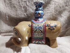 Vtg Chinese Porcelain Elephant Candle Joss Stick Holder Tibetan Knot picture