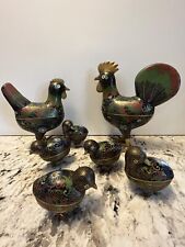 Rare Antique Chinese Cloisonne Chicken boxes, Rooster, Hen and Five Chicks picture