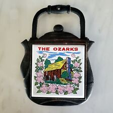 The Ozarks Cast Iron And Tile Collectible Wall Hanging Trivet Tea Kettle picture
