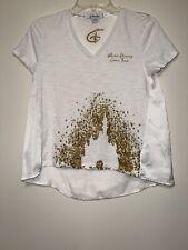 EUC Disney Parks Souvenir T-Shirt “Where Dreams Come True” Gold & White Size XS picture