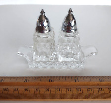 Vintage Fostoria American Clear Small Salt & Pepper Shakers Set On Tray picture